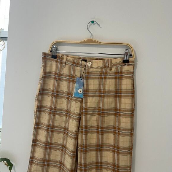 NEW Cider Yellow & Brown Plaid Print Straight Leg Pants Size Large - Picture 4 of 6
